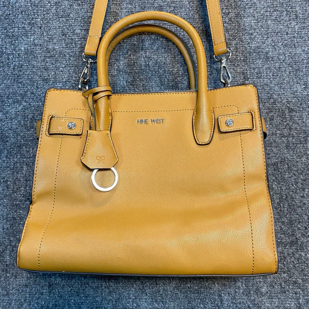 Nine West Golden Camel Tan Structured Handbag Crossbody Double Handle Purse